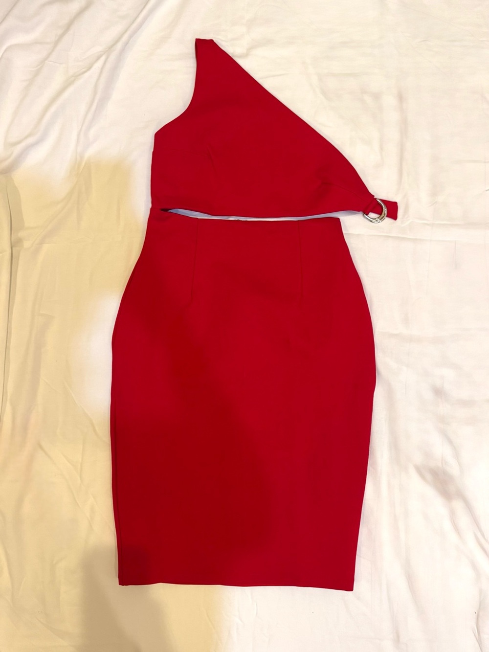 NBD Red One-Shoulder Midi Dress with Side Buckle